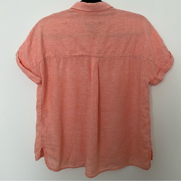 Tahari 100% Linen Women Button Front Short Sleeves Shirt Coral Top - Picture 7 of 14